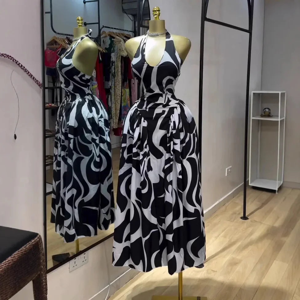 African Print Off-Shoulder Midi Dress