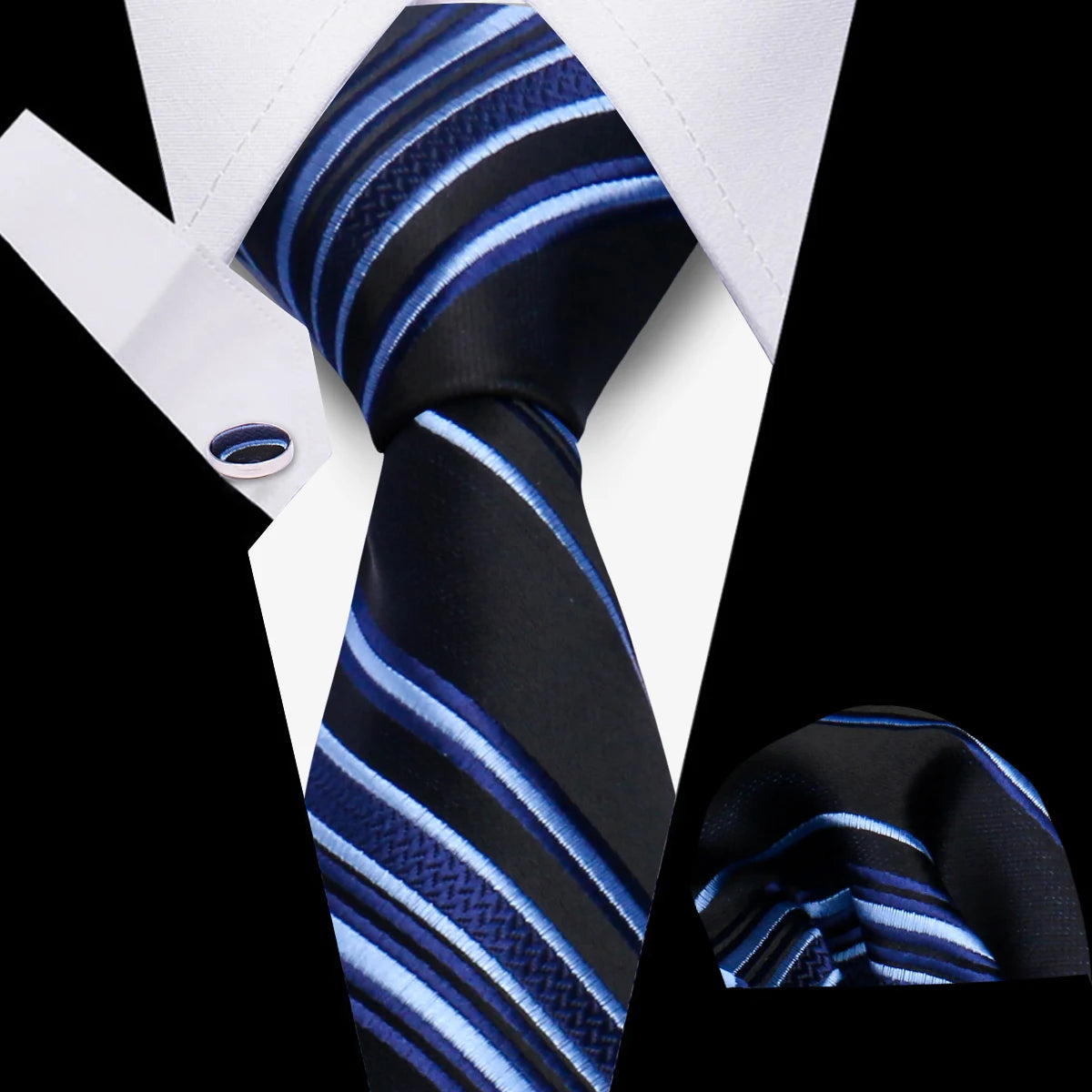 Men's Business Necktie Set Classic Plaid Cufflinks Handkerchief