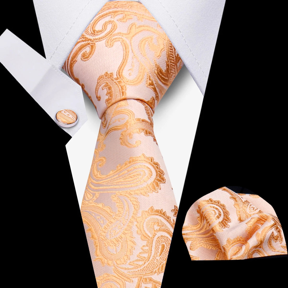 Men's Business Necktie Set Classic Plaid Cufflinks Handkerchief