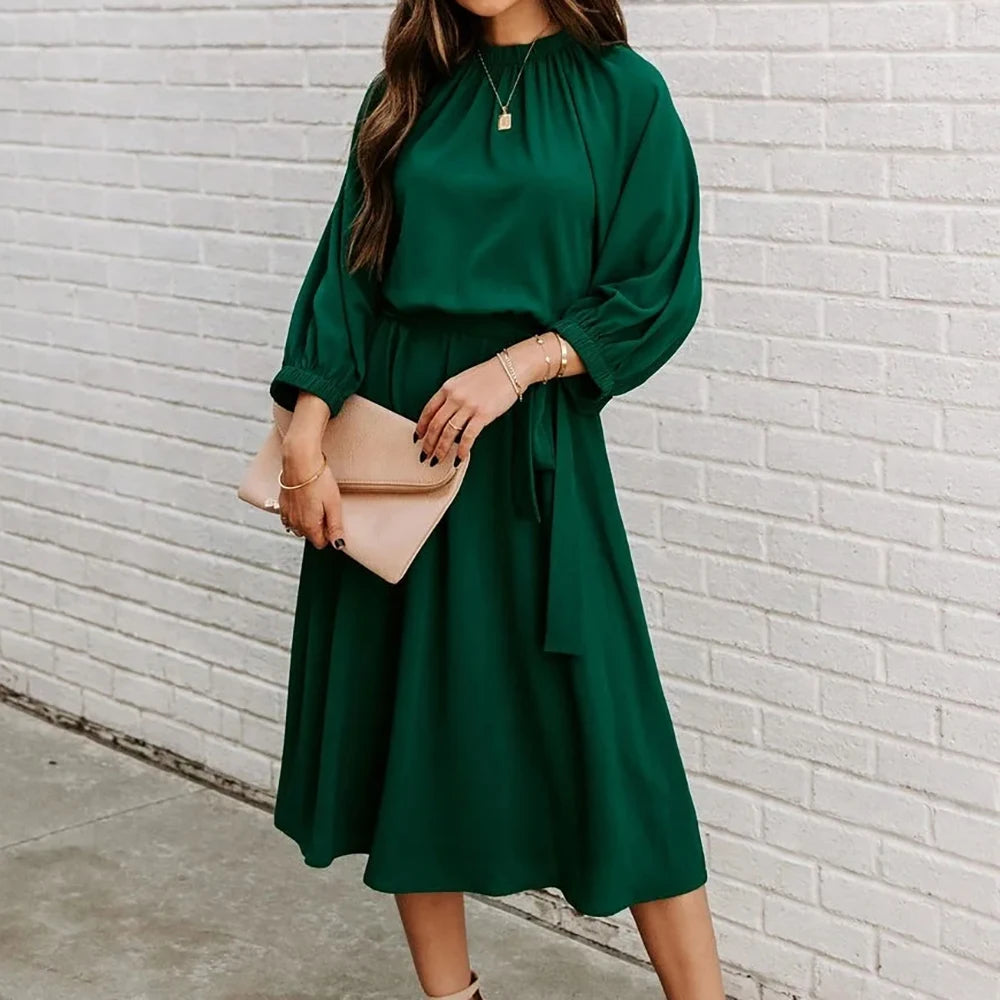 Green Long-Sleeve Midi Dress