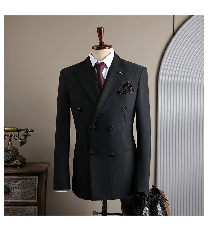 Men's Double-Breasted Blazer-Business Formal Wear