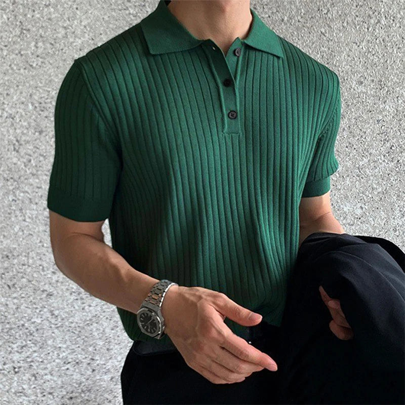 Men’s Knit Striped Polo Shirt – Short Sleeve