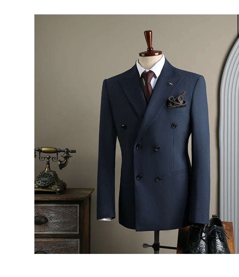 Men's Double-Breasted Blazer-Business Formal Wear