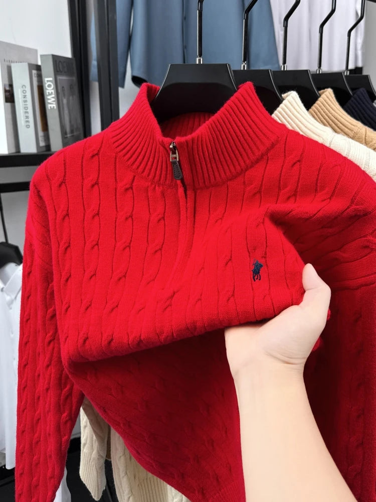 Men’s Half-Zip Knit Sweater with Embroidered Detail