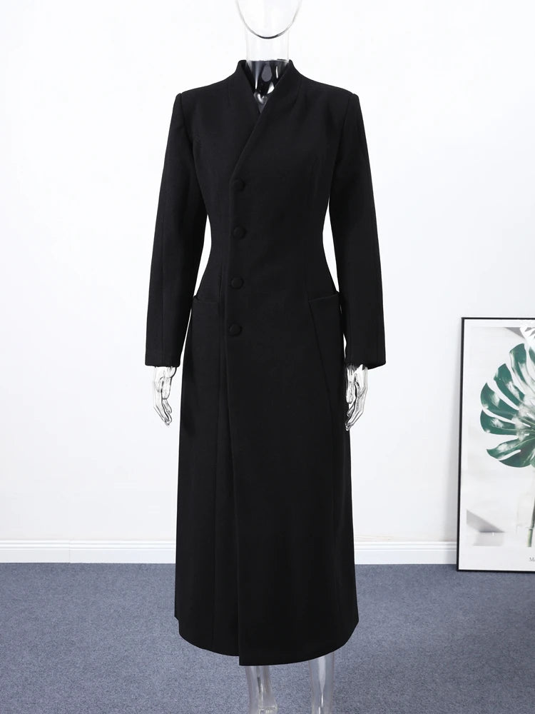 Women's Slim-Fit Long coat with Belt-Winter Outerwear