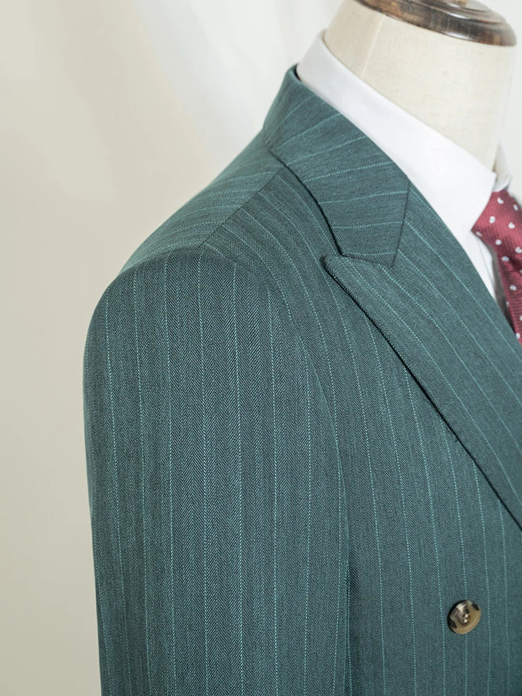 Men's Striped Double-Breasted Suit-Formal Occasion