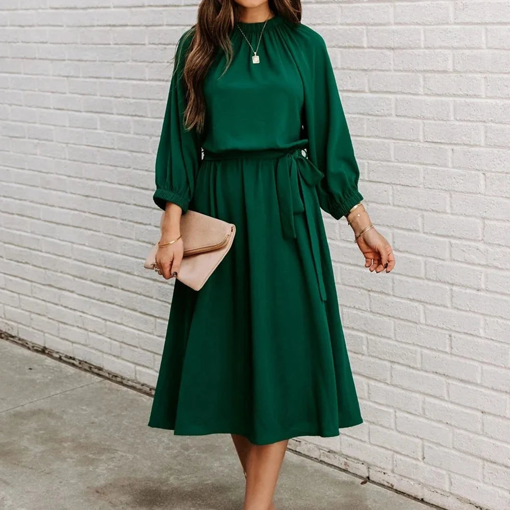 Green Long-Sleeve Midi Dress