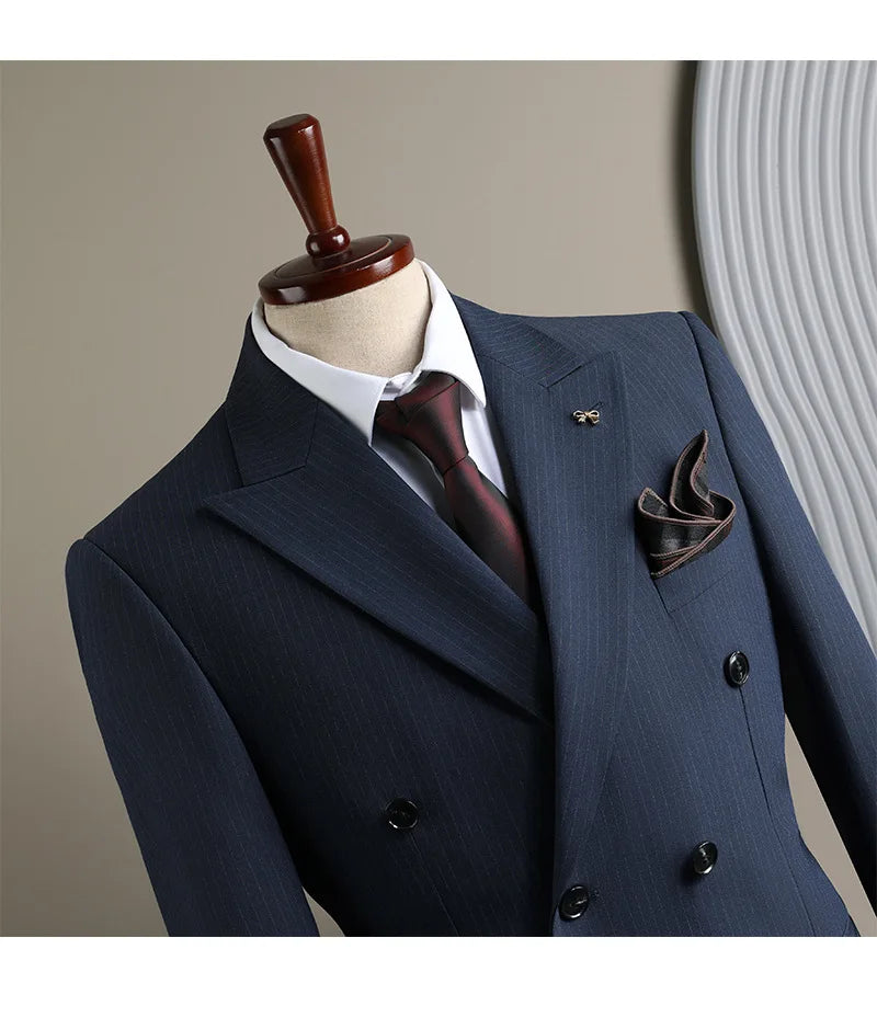 Men's Double-Breasted Blazer-Business Formal Wear