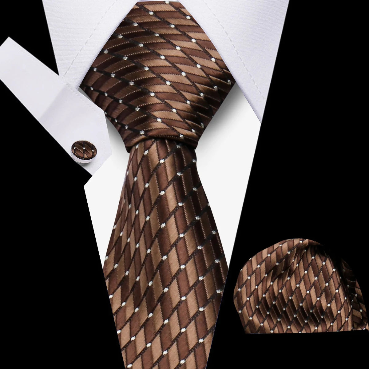 Men's Business Necktie Set Classic Plaid Cufflinks Handkerchief