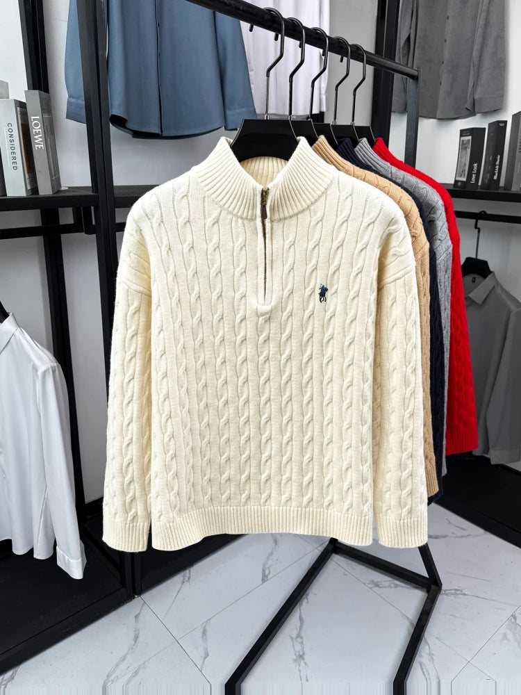 Men’s Half-Zip Knit Sweater with Embroidered Detail