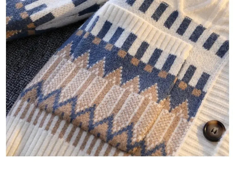 Retro Patchwork V-Neck Cardigan