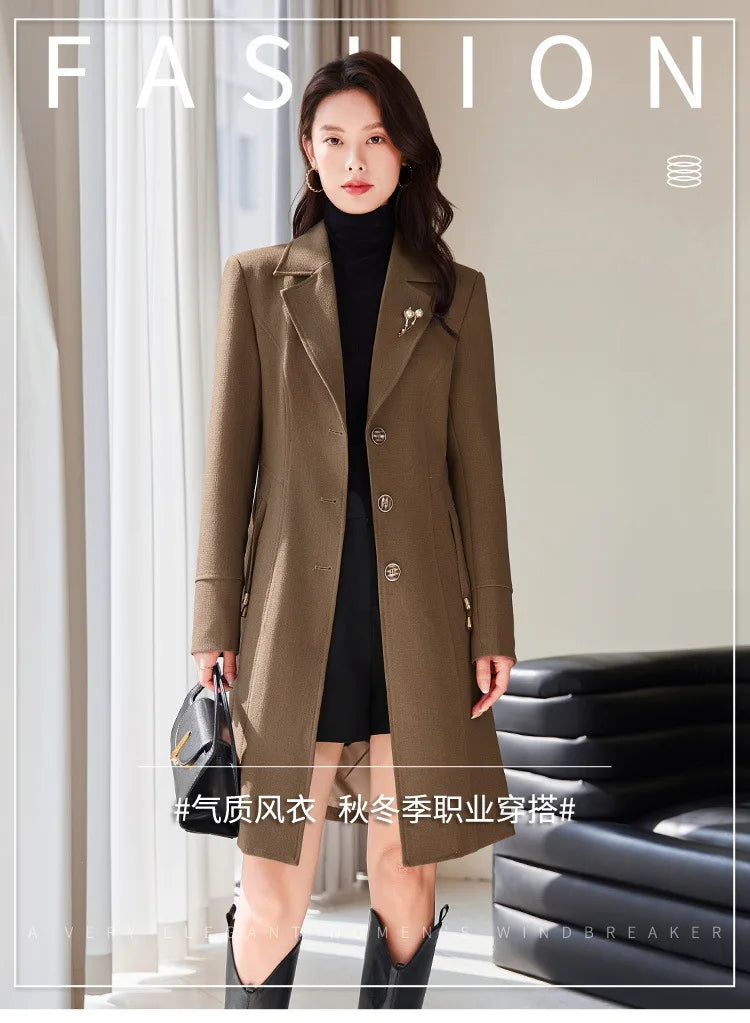 Classic Women's Long Trench Coat-Tailored Fit