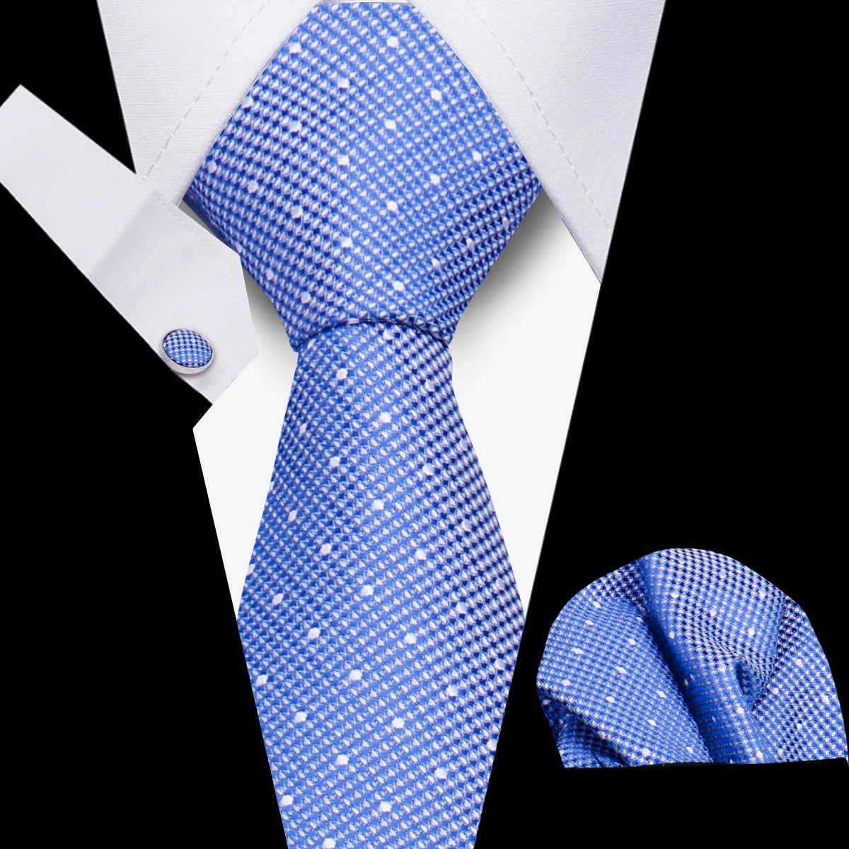 Men's Business Necktie Set Classic Plaid Cufflinks Handkerchief