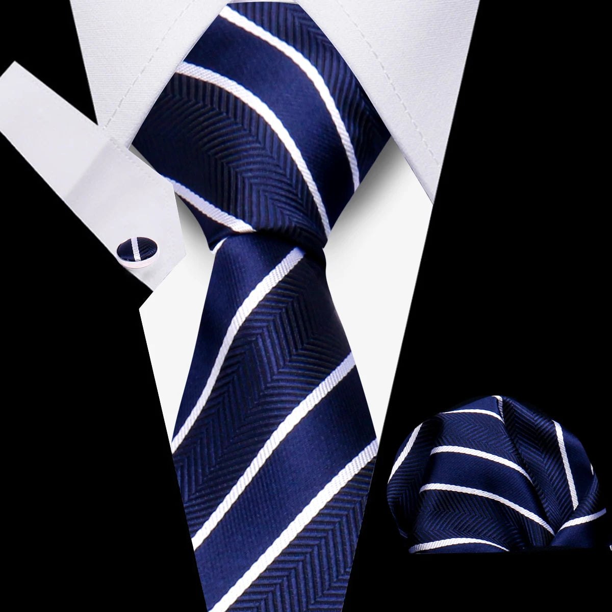Men's Business Necktie Set Classic Plaid Cufflinks Handkerchief