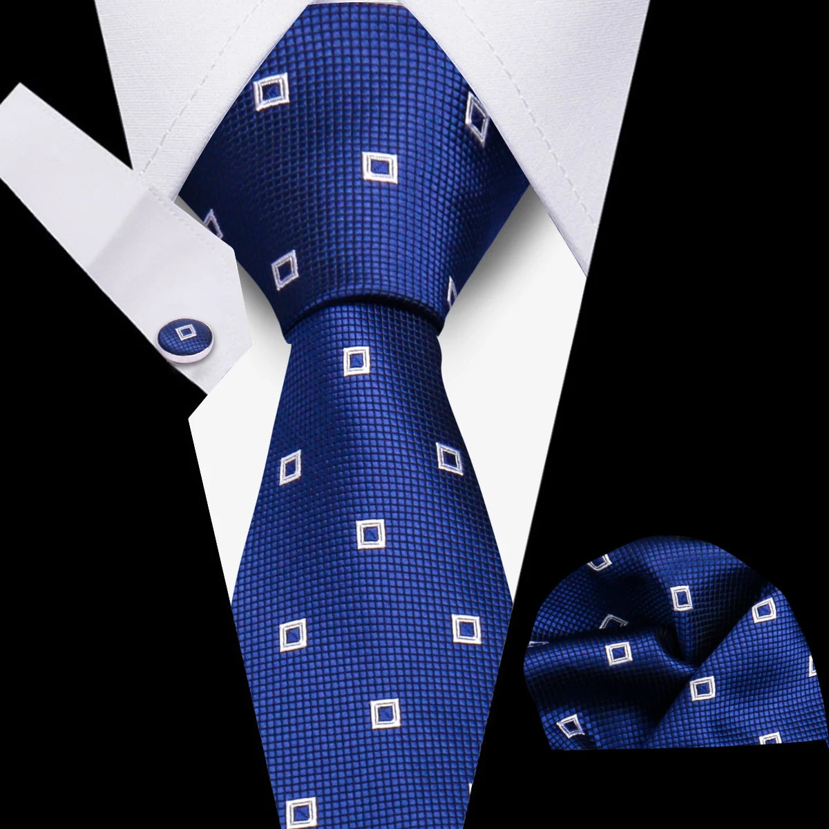 Men's Business Necktie Set Classic Plaid Cufflinks Handkerchief