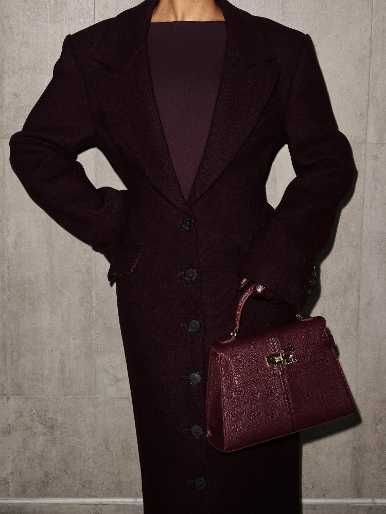 Women's Slim-Fit Long coat with Belt-Winter Outerwear