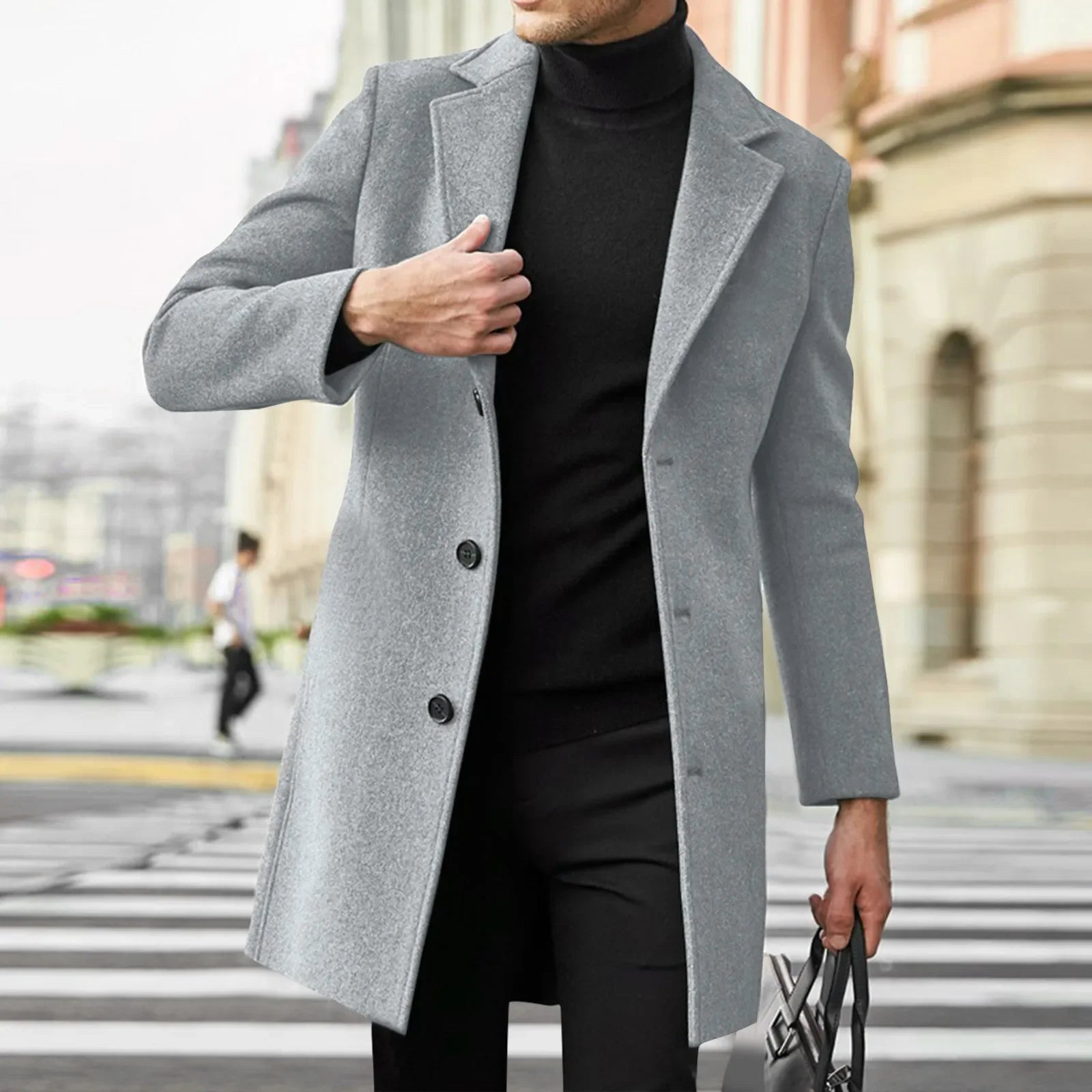 Men's Wool-Blend Trench Coat-Casual Business Style