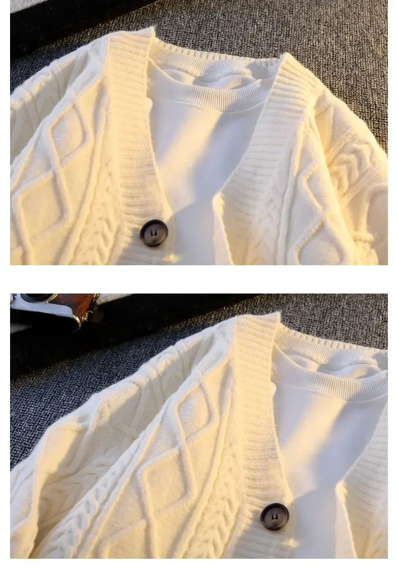 Retro Patchwork V-Neck Cardigan