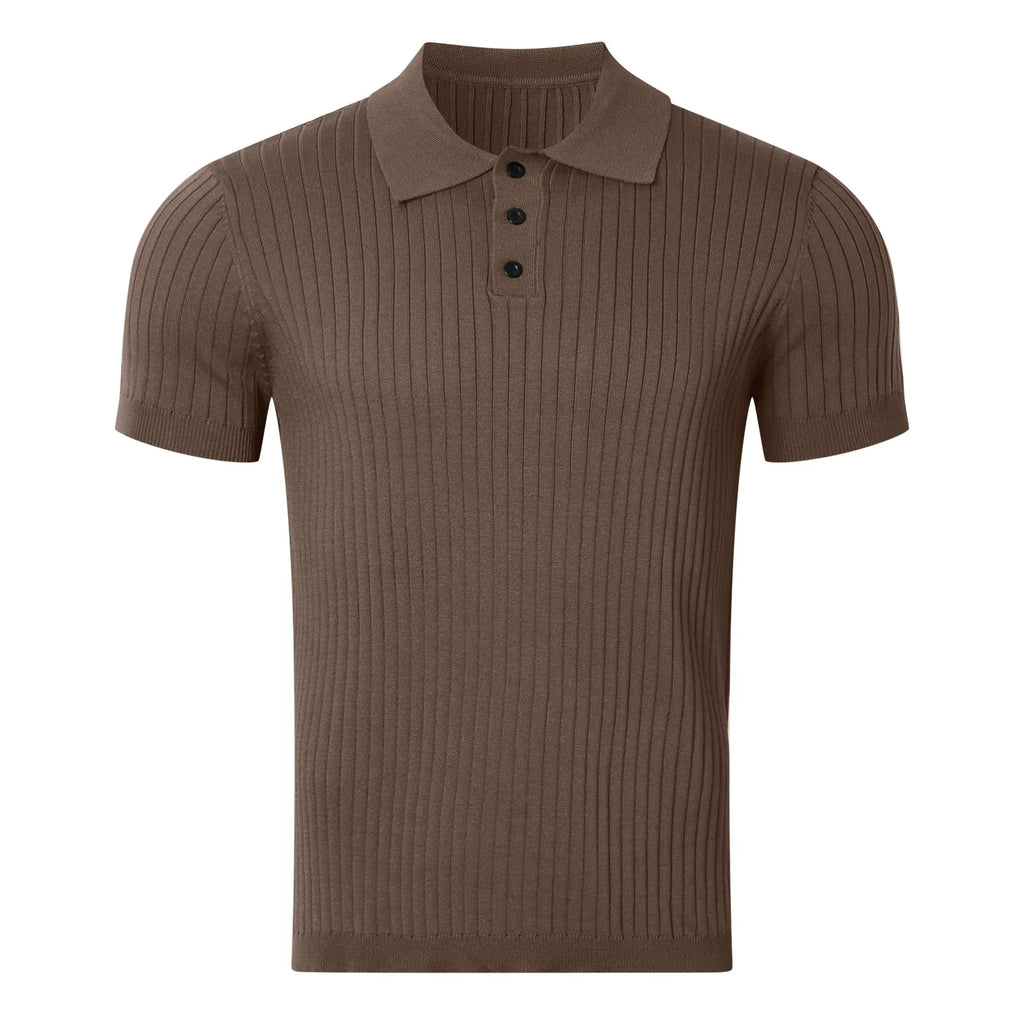 Men’s Knit Striped Polo Shirt – Short Sleeve