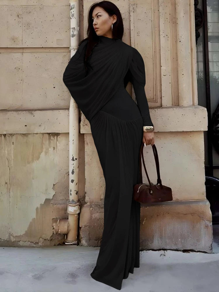 Rushed Shawl Neck Maxi dress