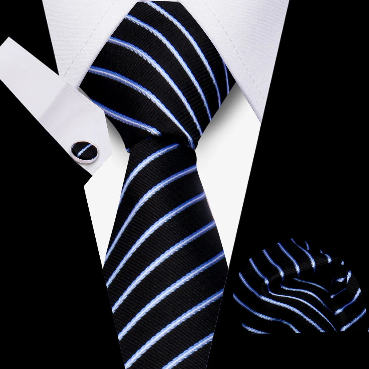 Men's Business Necktie Set Classic Plaid Cufflinks Handkerchief