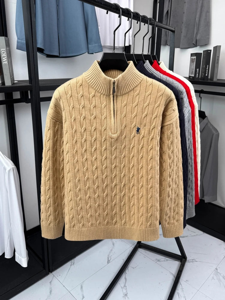 Men’s Half-Zip Knit Sweater with Embroidered Detail