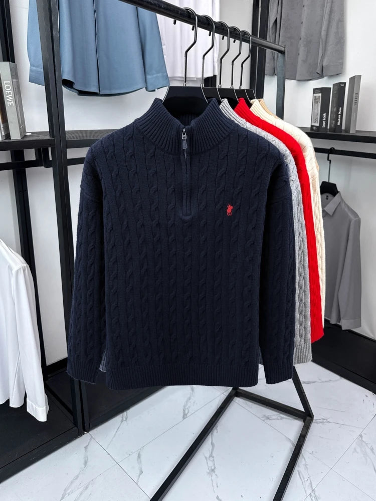 Men’s Half-Zip Knit Sweater with Embroidered Detail