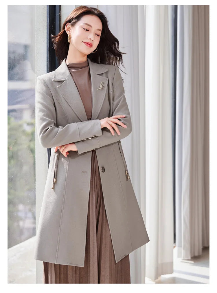 Classic Women's Long Trench Coat-Tailored Fit