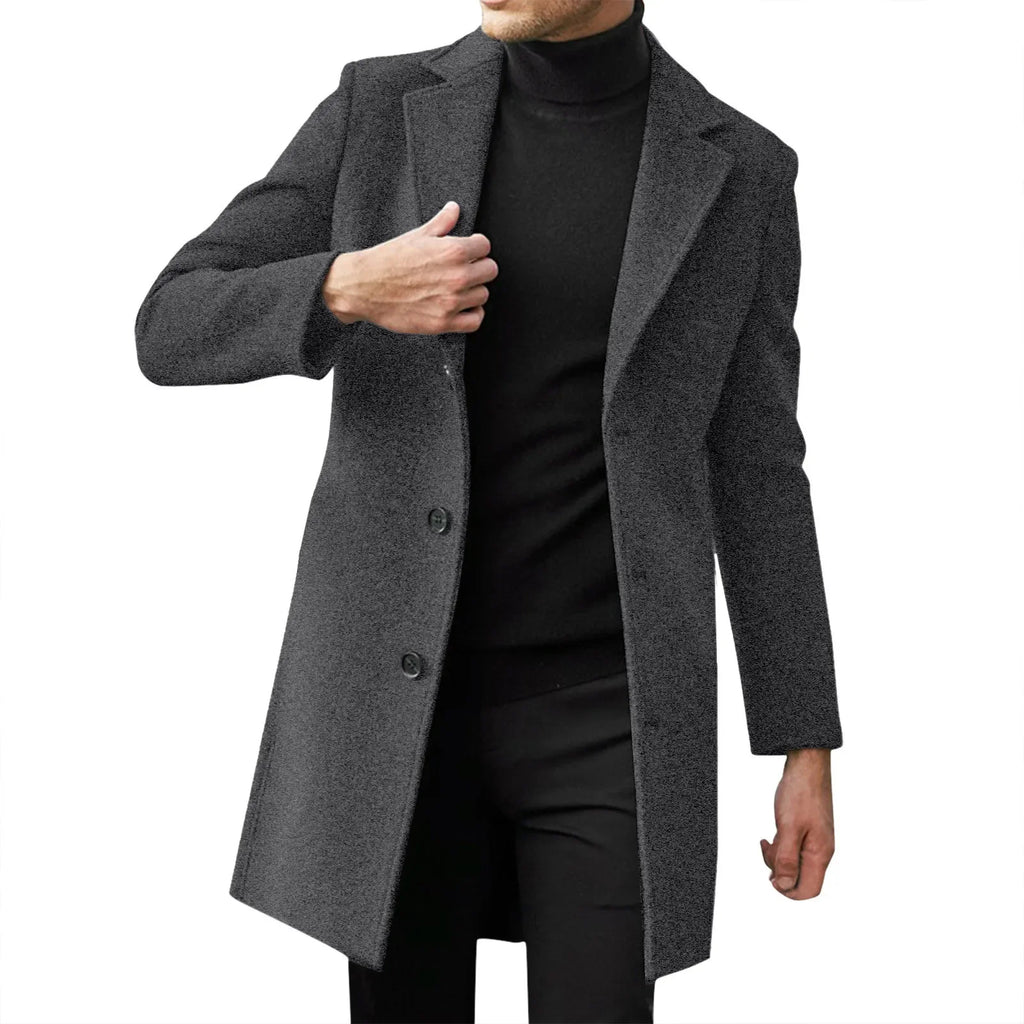 Men's Wool-Blend Trench Coat-Casual Business Style