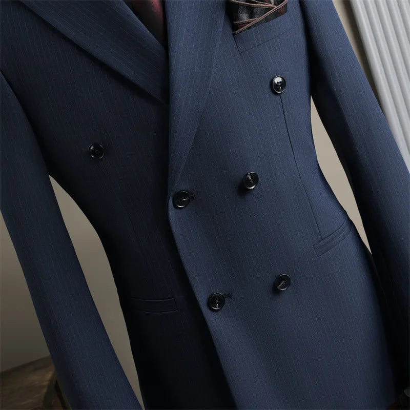 Men's Double-Breasted Blazer-Business Formal Wear