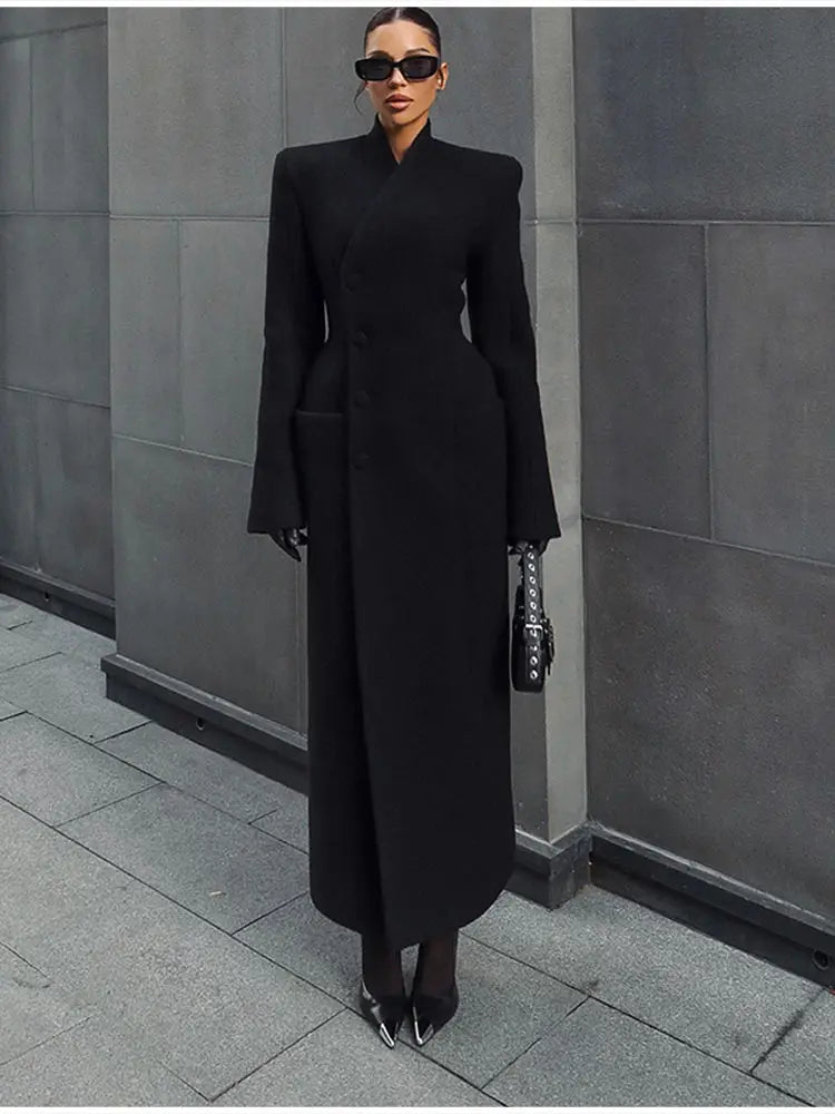 Women's Slim-Fit Long coat with Belt-Winter Outerwear