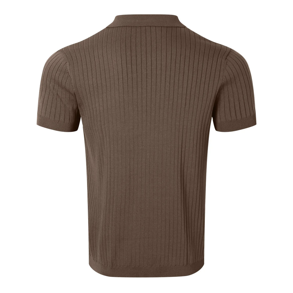Men’s Knit Striped Polo Shirt – Short Sleeve