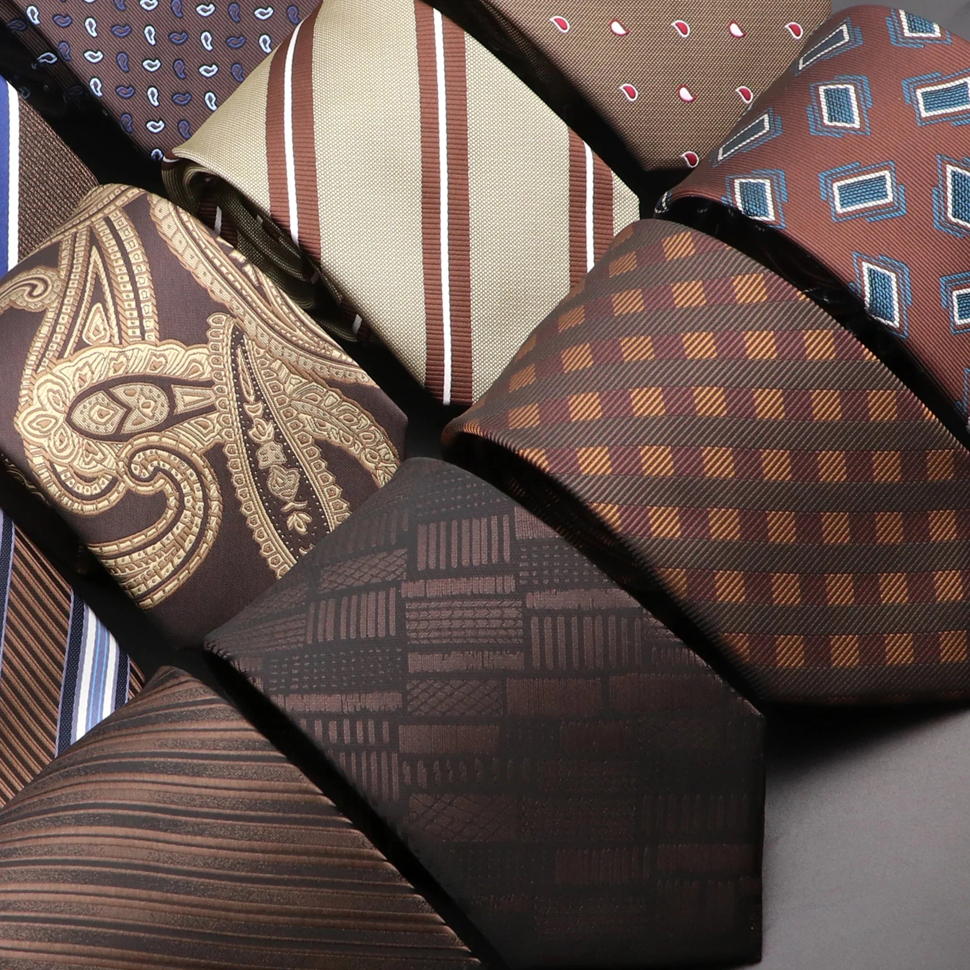 Men’s Brown Tie Collection – Solid, Striped, Paisley & Floral Designs