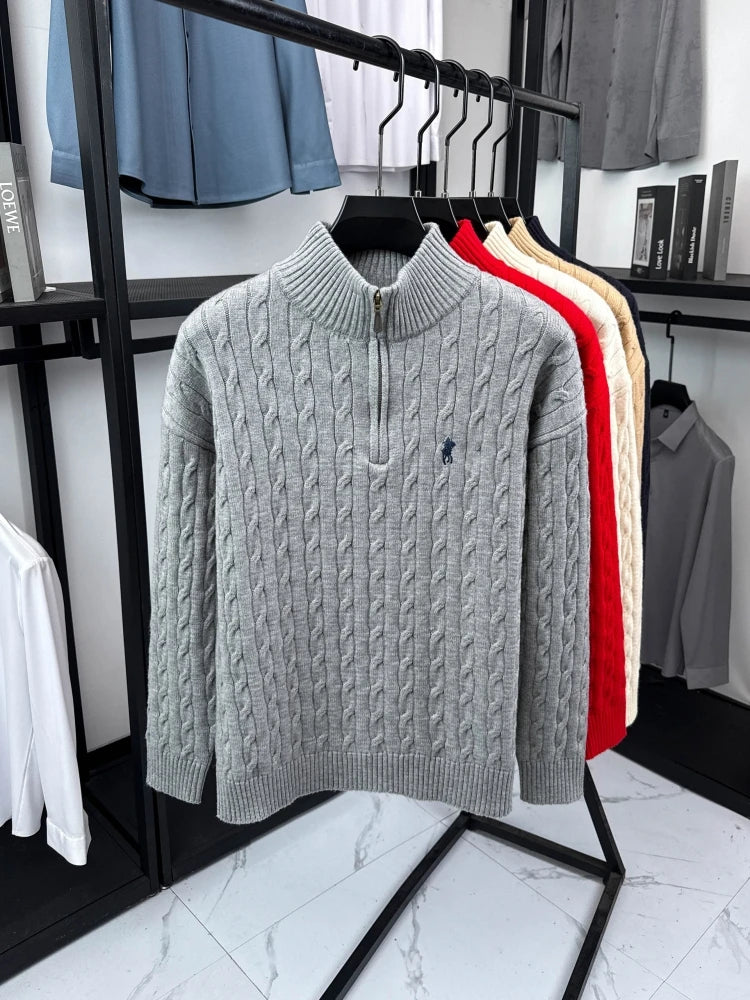 Men’s Half-Zip Knit Sweater with Embroidered Detail