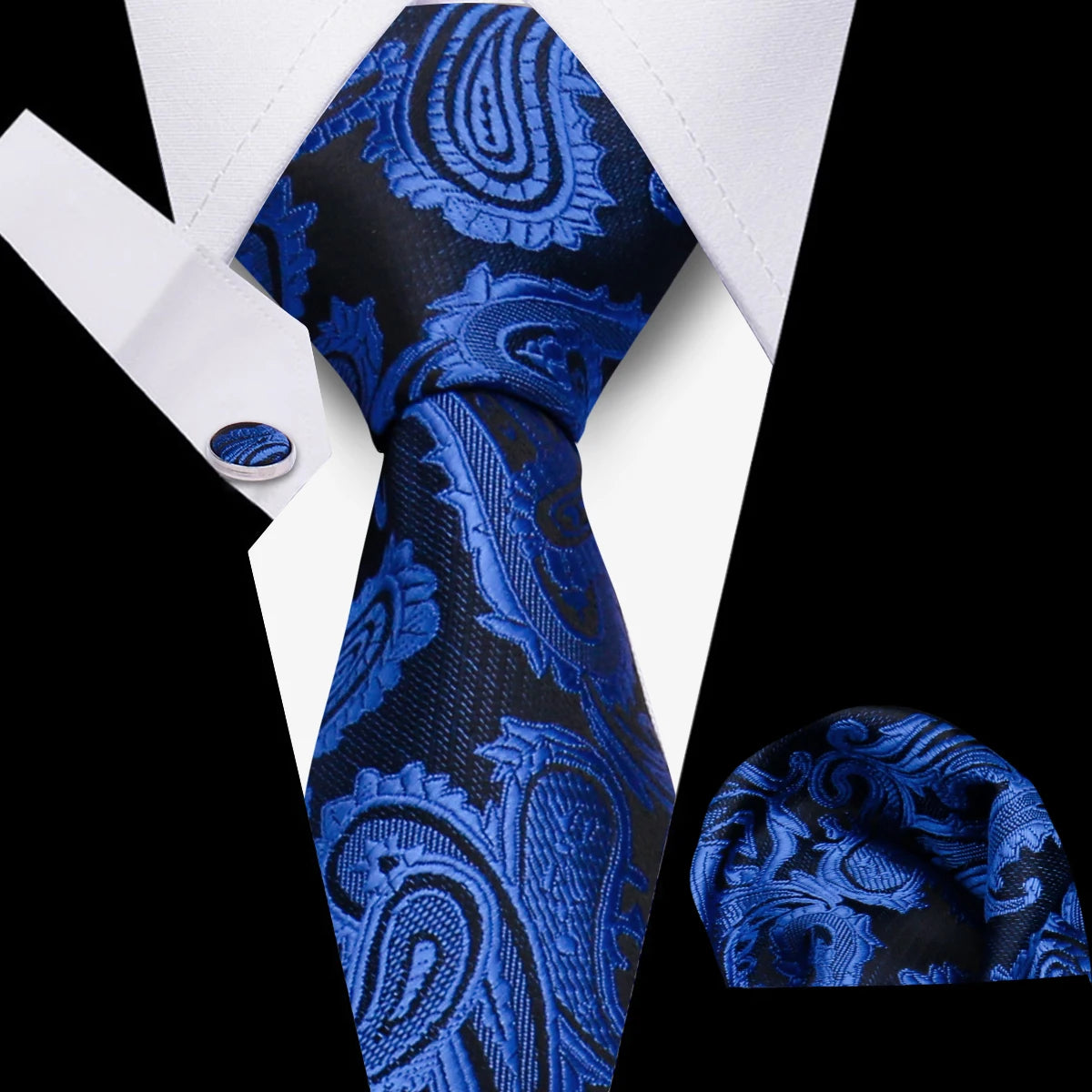 Men's Business Necktie Set Classic Plaid Cufflinks Handkerchief