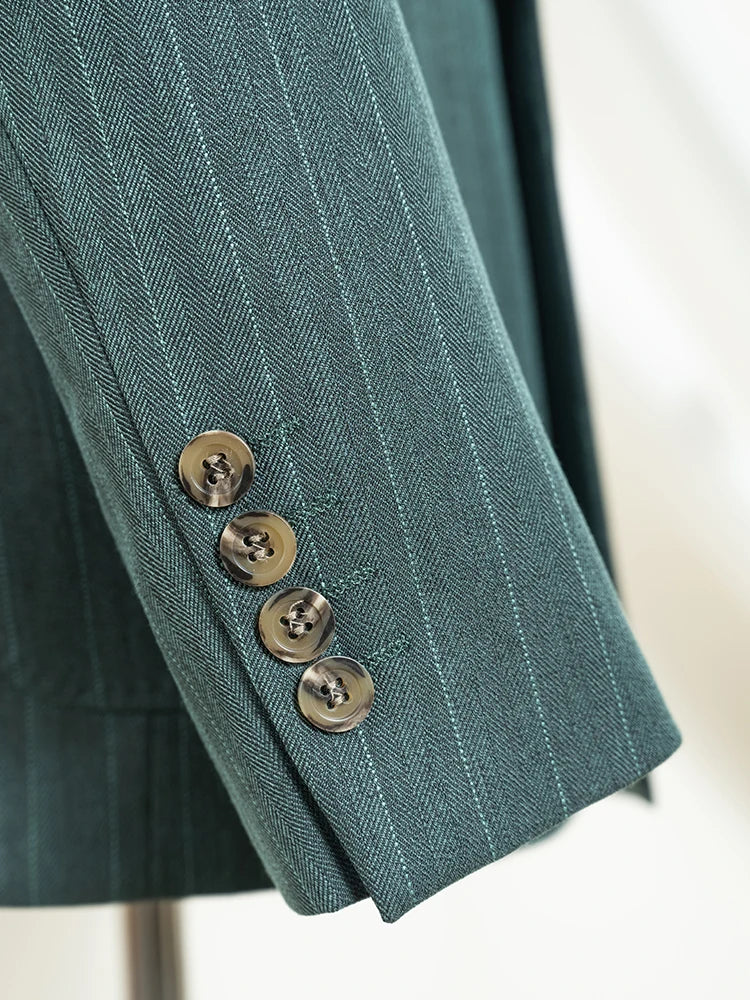 Men's Striped Double-Breasted Suit-Formal Occasion