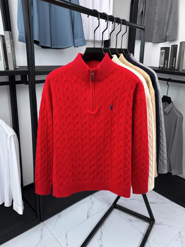 Men’s Half-Zip Knit Sweater with Embroidered Detail