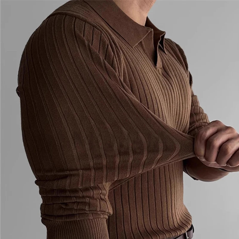 Men’s V-Neck Knit Polo Sweater