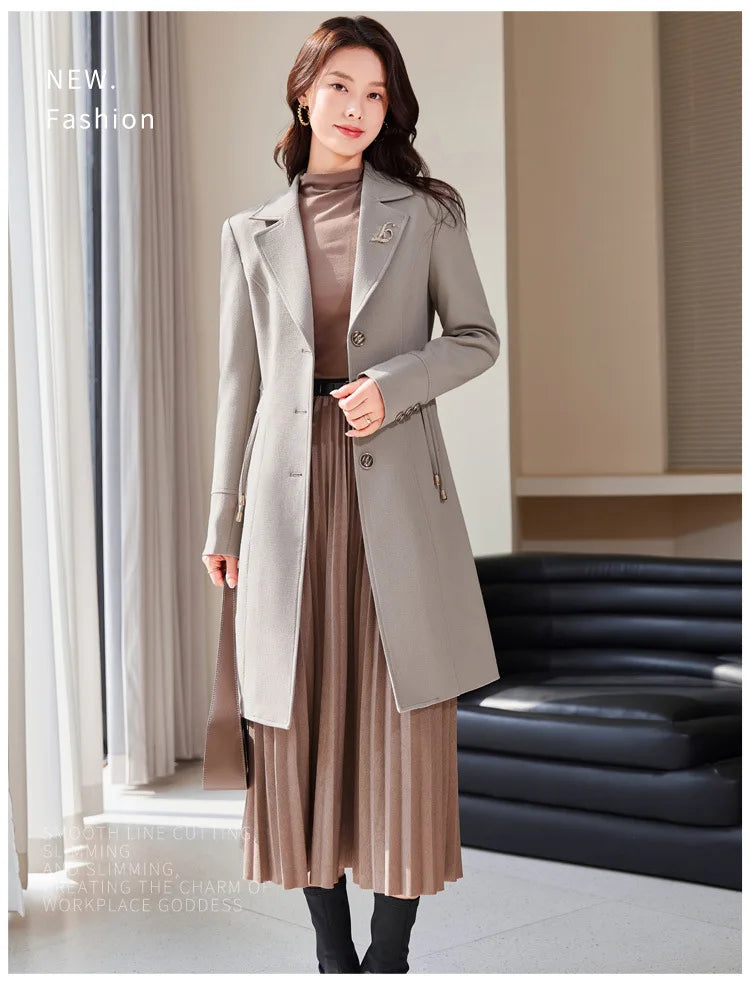 Classic Women's Long Trench Coat-Tailored Fit