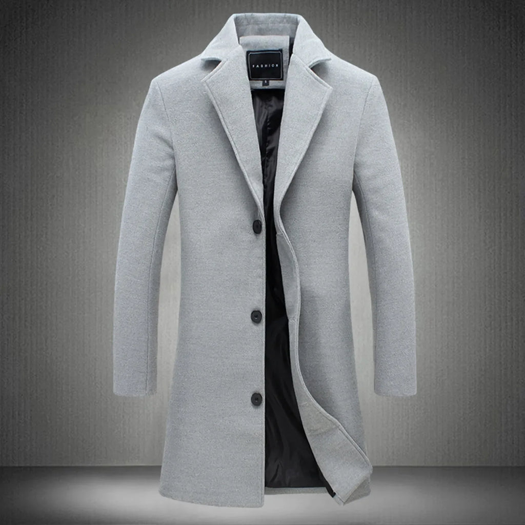 Men's Wool-Blend Trench Coat-Casual Business Style