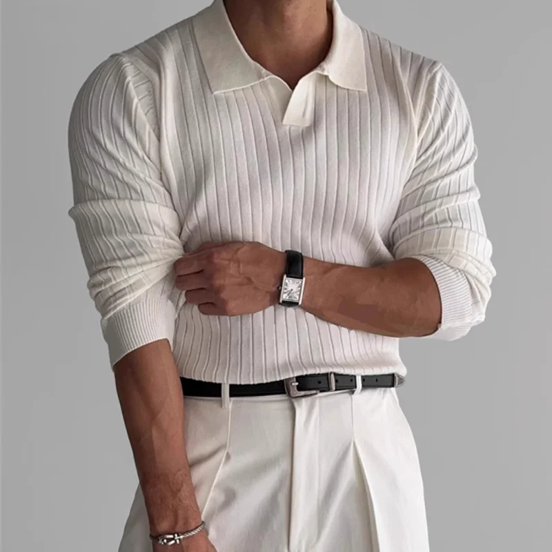 Men’s V-Neck Knit Polo Sweater