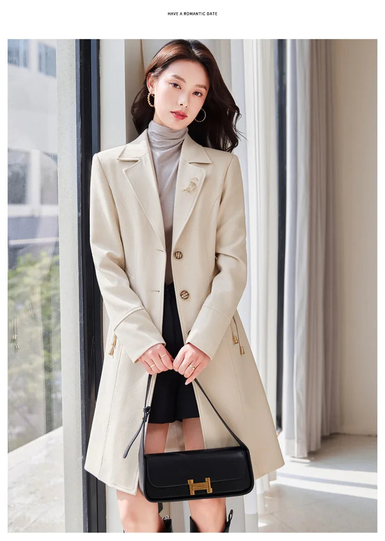 Classic Women's Long Trench Coat-Tailored Fit