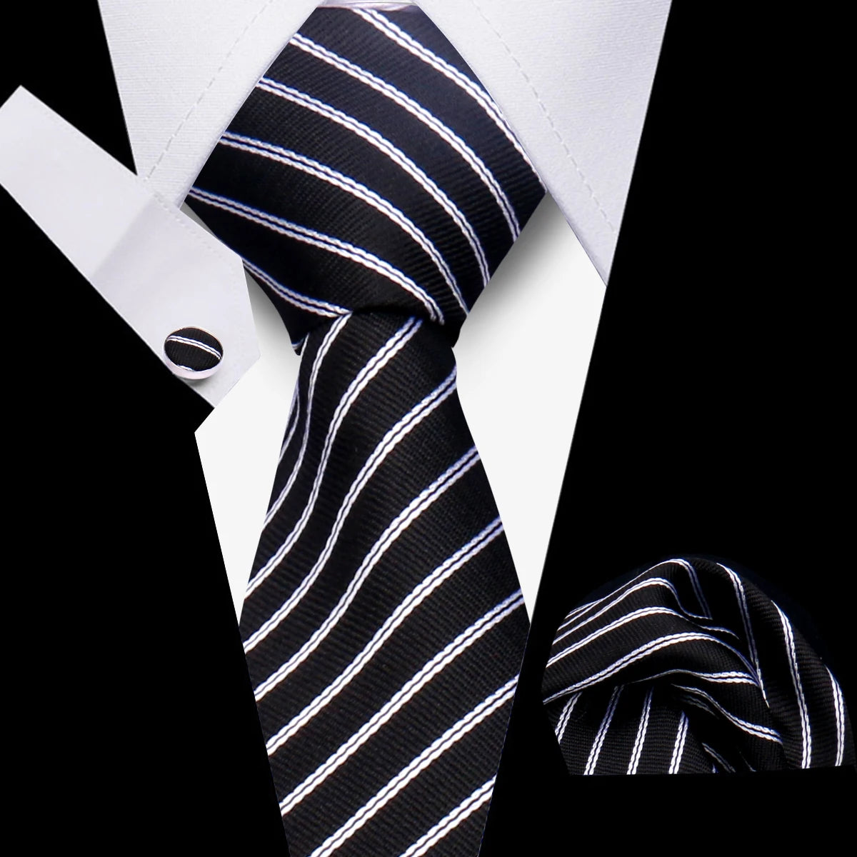 Men's Business Necktie Set Classic Plaid Cufflinks Handkerchief