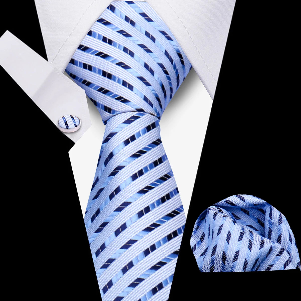 Men's Business Necktie Set Classic Plaid Cufflinks Handkerchief