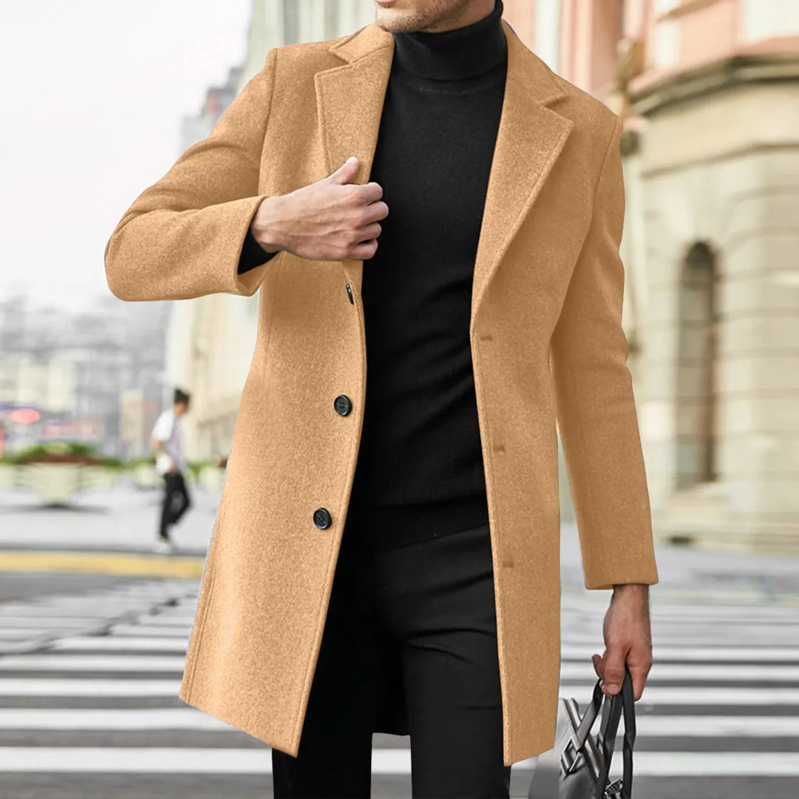 Men's Wool-Blend Trench Coat-Casual Business Style