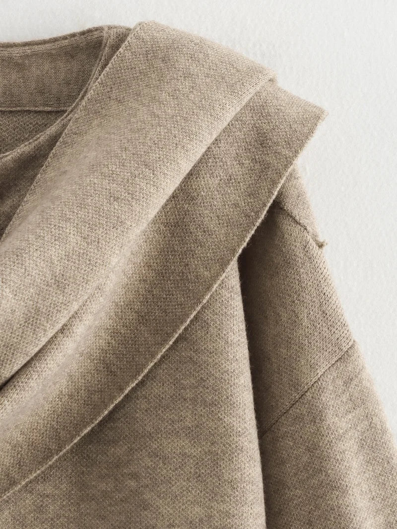 Plush Padded Winter Coat with Asymmetric Scarf-Women