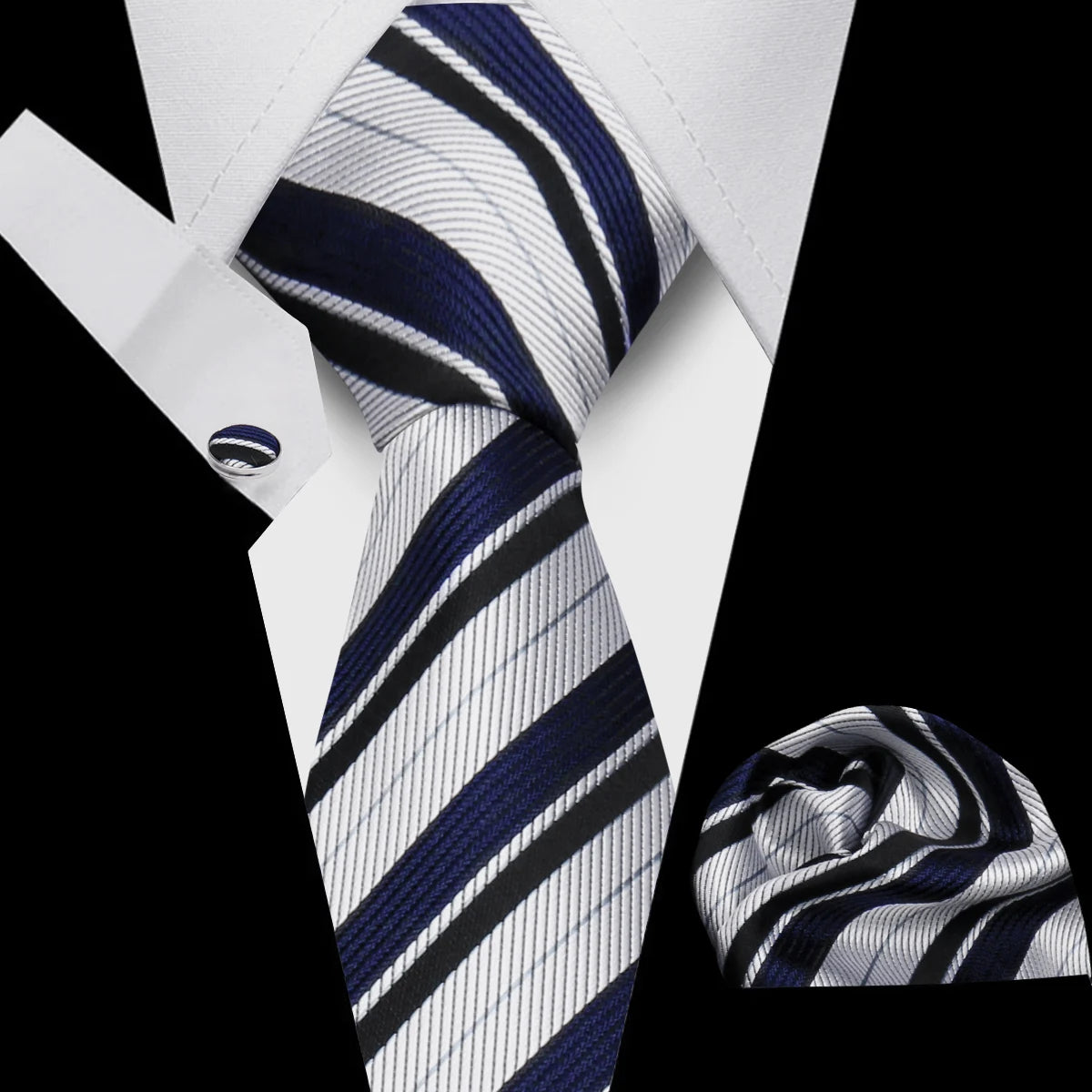 Men's Business Necktie Set Classic Plaid Cufflinks Handkerchief