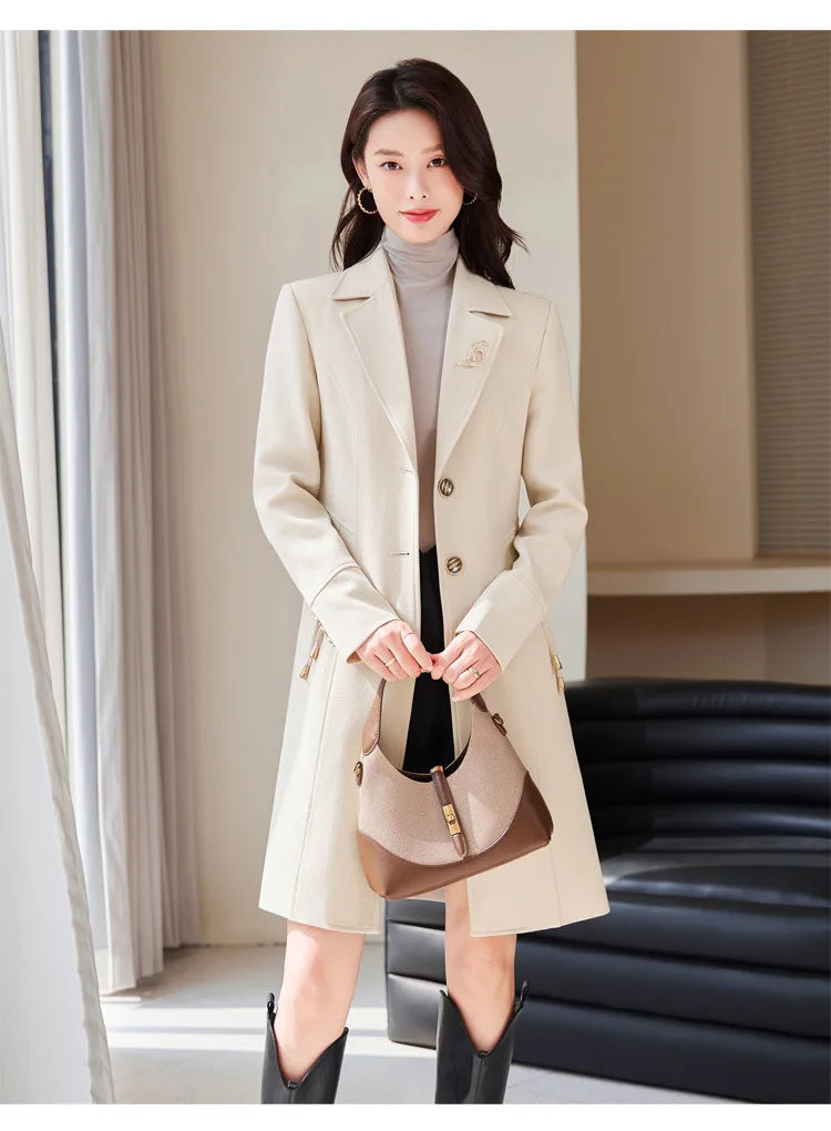 Classic Women's Long Trench Coat-Tailored Fit