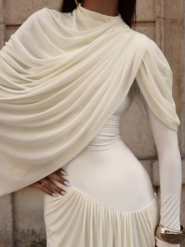 Rushed Shawl Neck Maxi dress