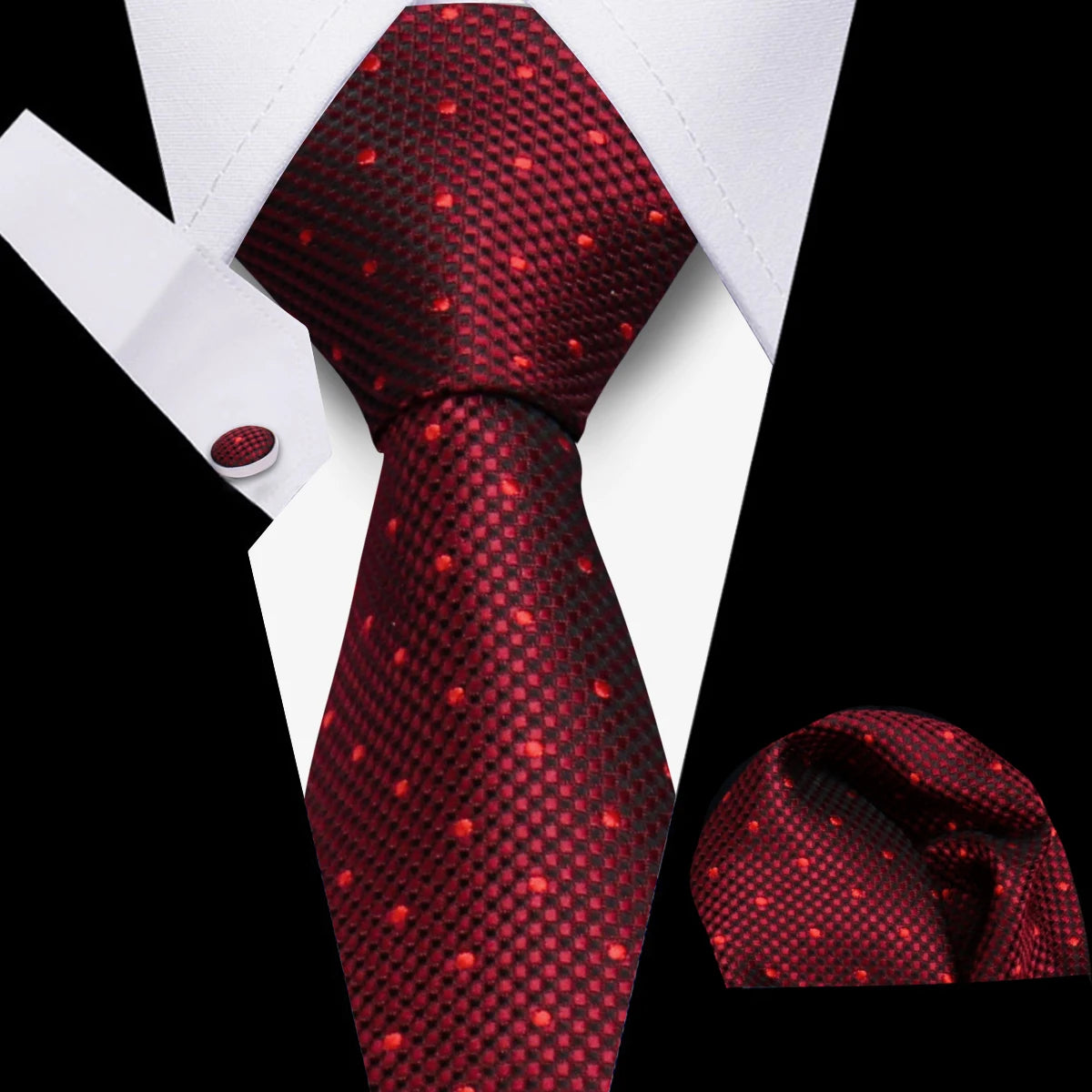 Men's Business Necktie Set Classic Plaid Cufflinks Handkerchief